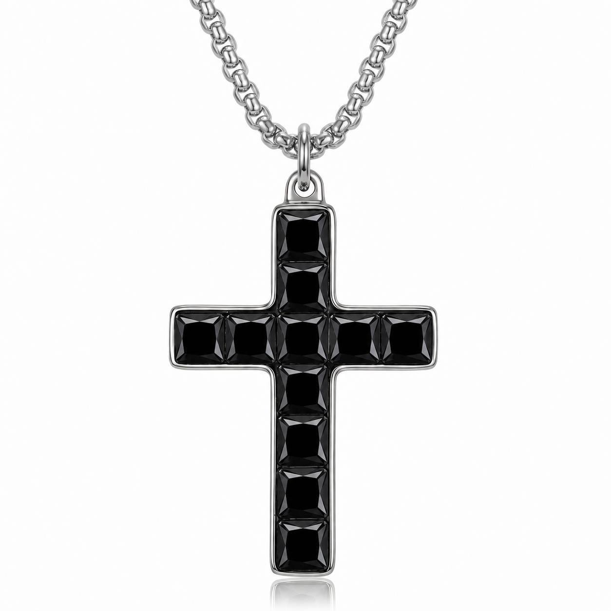 Black Zirconia NFC Cross Necklace | Aurevyn Grid