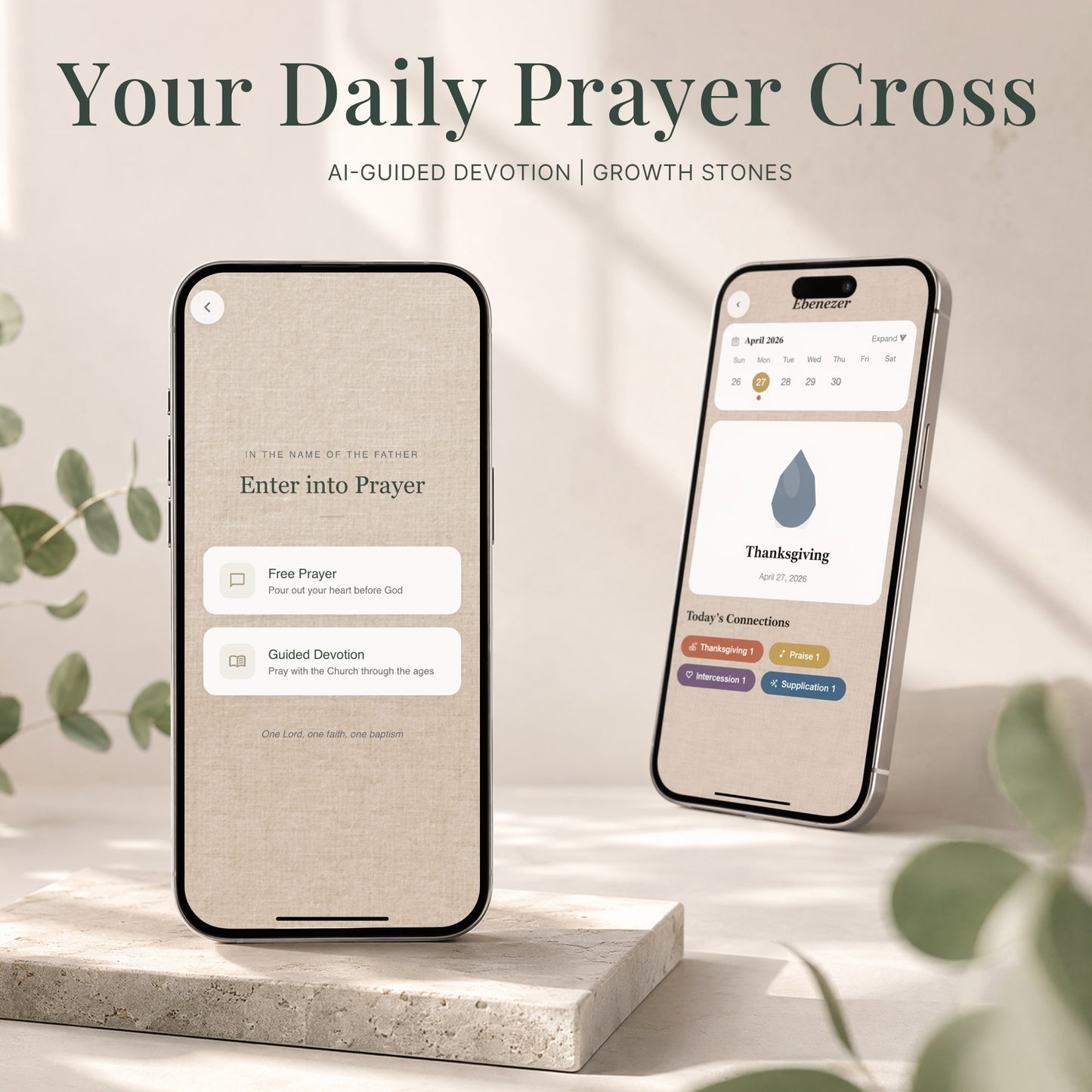 Aurevyn Grid mobile prayer experience with guided prayer and Growth Stones screens