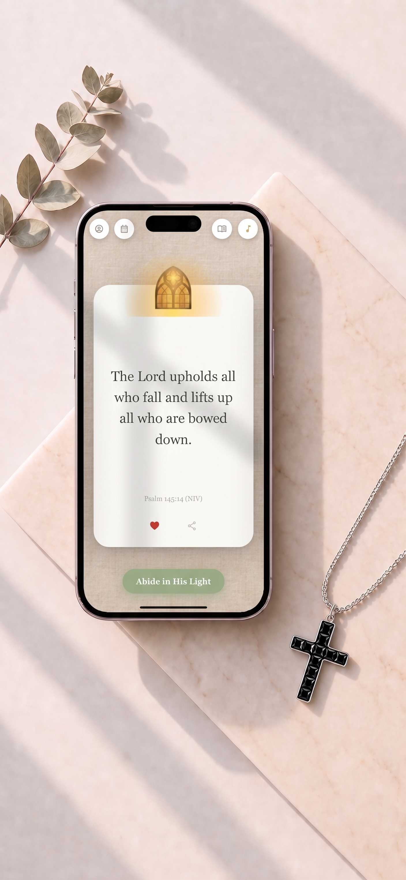 Aurevyn Grid mobile experience displaying scripture for daily prayer and reflection